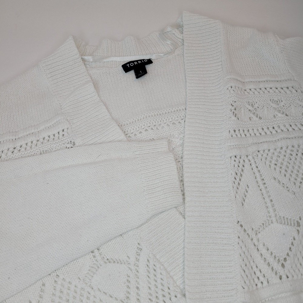Torrid Draped Front Mixed Stitch Cardigan Women's Plus Size 1‎ White Sweater